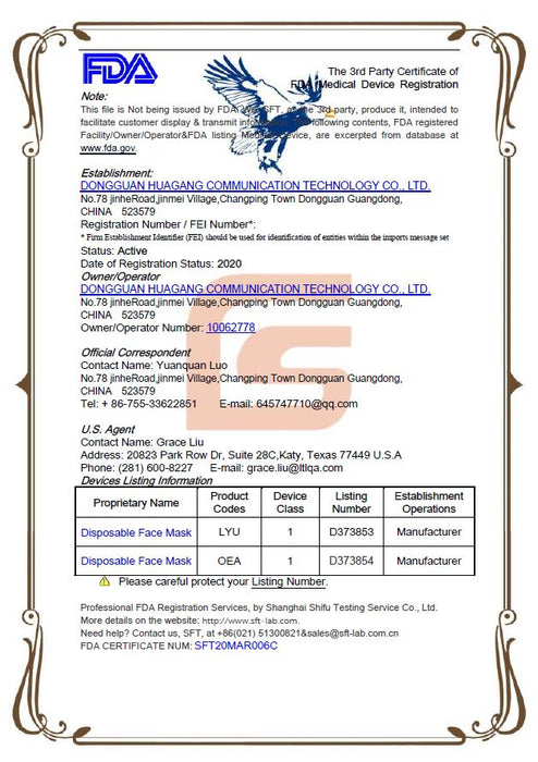 FDA approval letter KN95 Mask