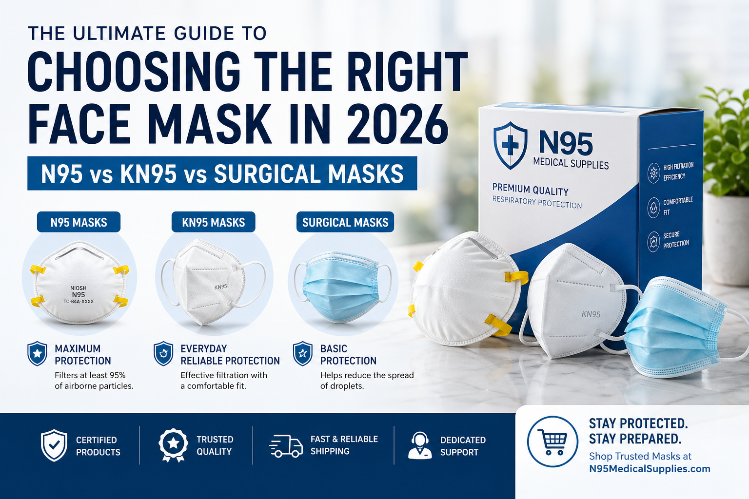 The Ultimate Guide to Choosing the Right Face Mask in 2026: N95 vs KN95 vs Surgical Masks