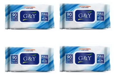 G&Y Antibacterial Hand Wipes 90 Sheet Each, (4 PACK) - $12.99